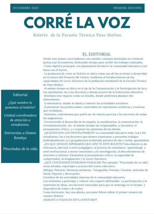 Boletín Corre la Voz – Escuela Técnica Paso Molino
